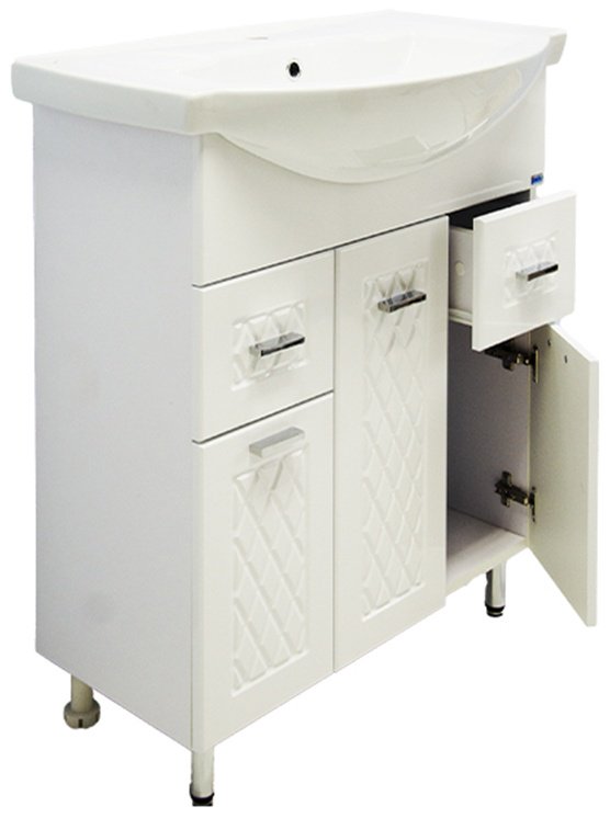 Комплект для ванной Lindis Максима (шкаф, шкаф-пенал, тумба под раковину, раковина) белый