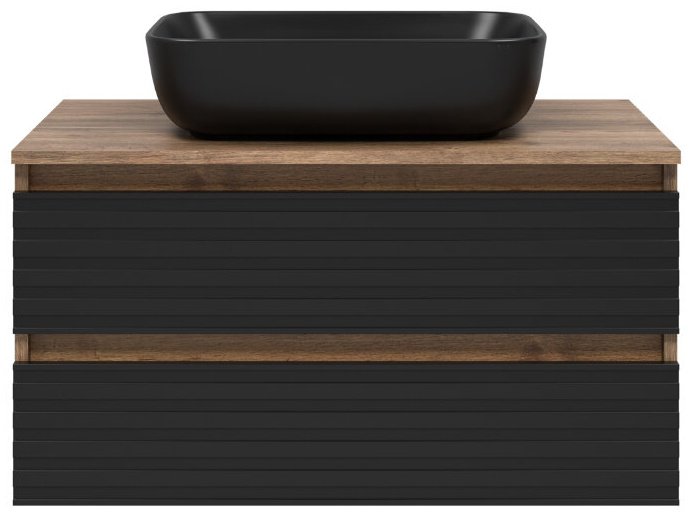 Комплект для ванной KABINKA.KZ DAKOTA - 80 (тумба под раковину, раковина, шкаф-пенал, зеркало) черный