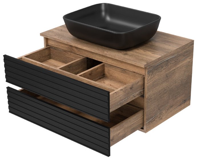 Комплект для ванной KABINKA.KZ DAKOTA - 80 (тумба под раковину, раковина, шкаф-пенал, зеркало) черный