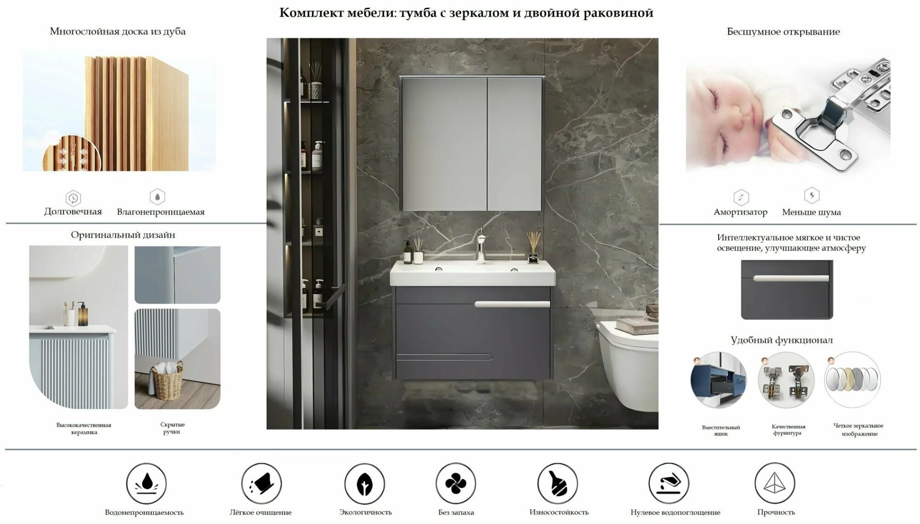 Комплект для ванной Cerutti SPA MAIELLA 70 (тумба под раковину, зеркало, раковина) серый