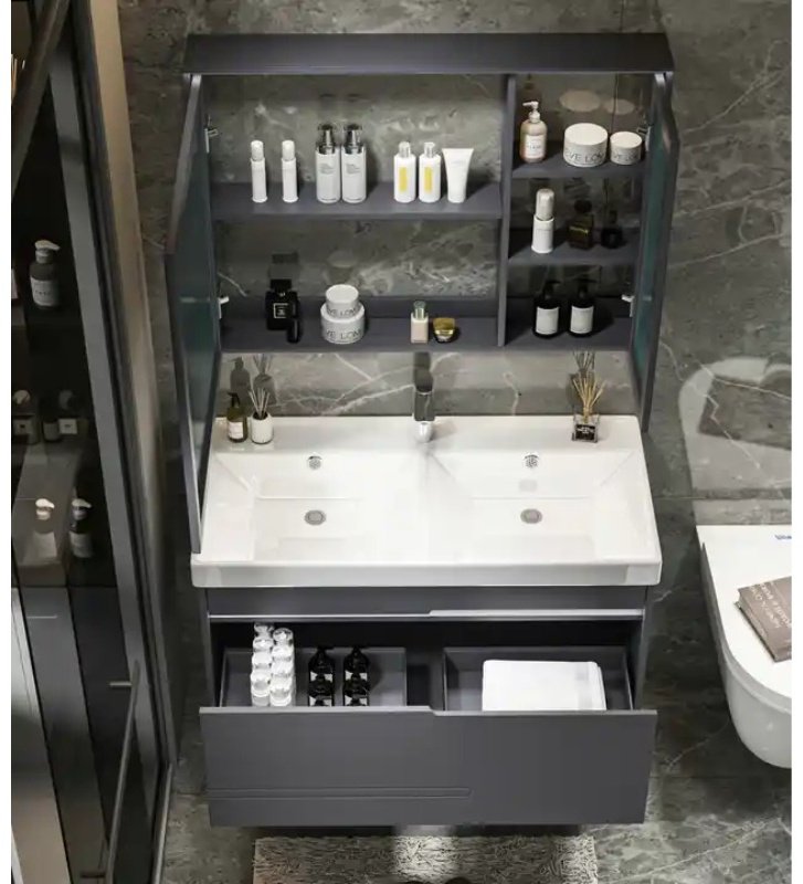 Комплект для ванной Cerutti SPA OGLIO 60 (шкаф, тумба под раковину, раковина) серый