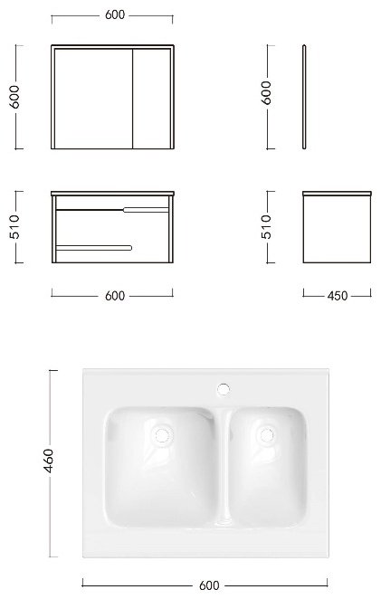Комплект для ванной Cerutti SPA OGLIO 60 (шкаф, тумба под раковину, раковина) серый