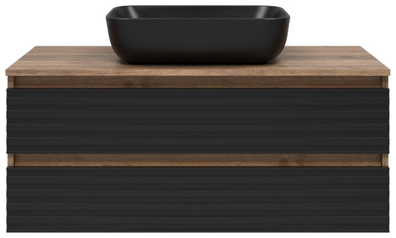 Комплект для ванной Brevita DAKOTA (шкаф-пенал, тумба под раковину, зеркало, раковина) черный, коричневый