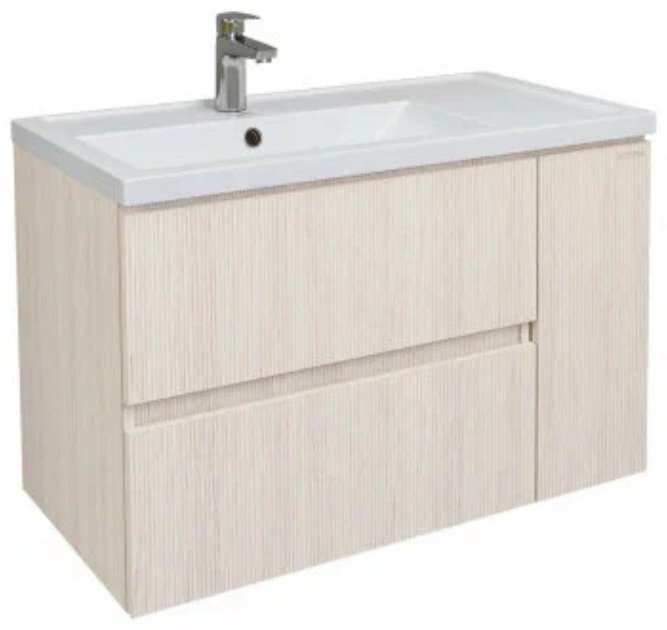 Комплект для ванной Grossman ЮНИТ 80 (шкаф-пенал, тумба под раковину, зеркало, раковина) бежевый