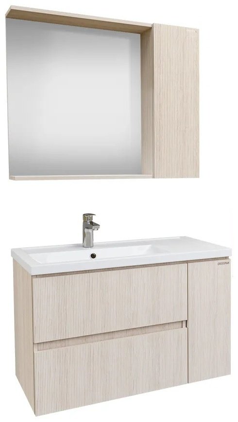 Комплект для ванной Grossman ЮНИТ 80 (тумба под раковину, зеркало, раковина) бежевый