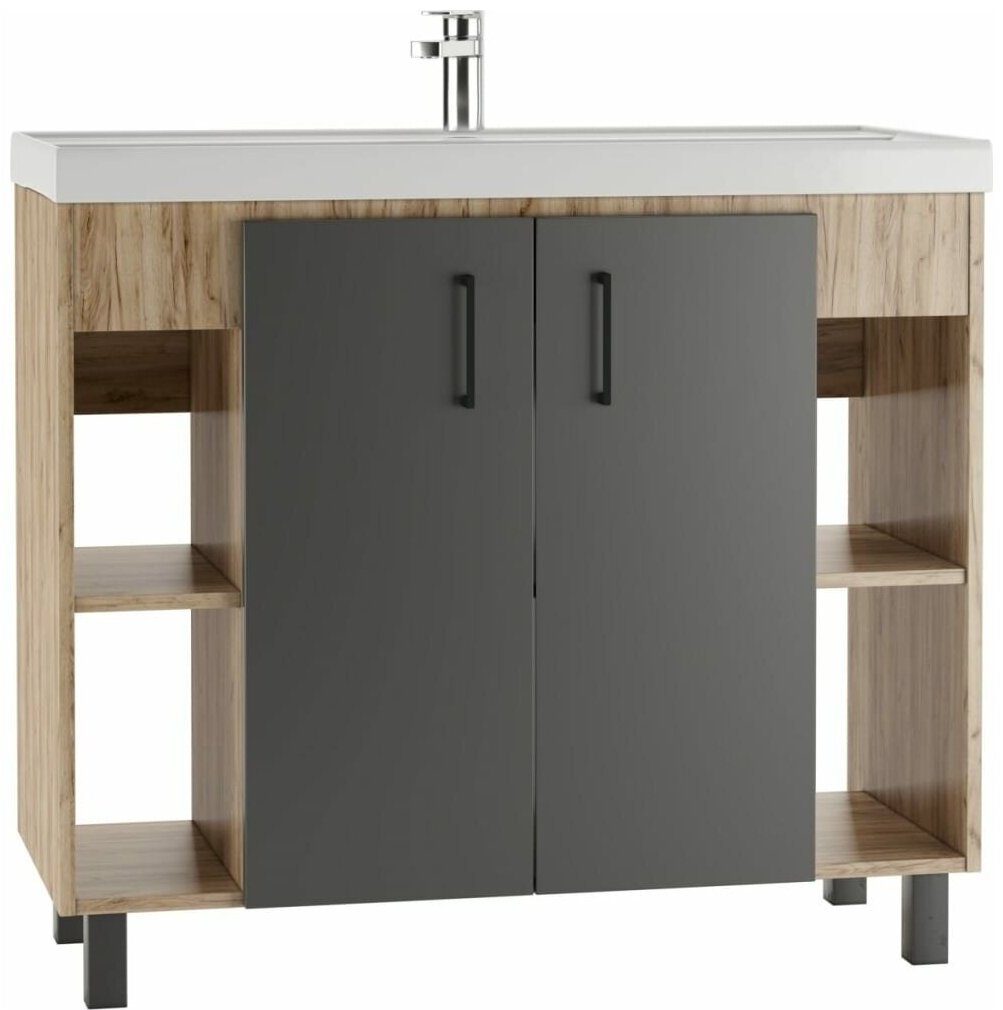 Комплект для ванной Домино Байтерек (шкаф, шкаф-пенал, тумба под раковину, раковина) коричневый