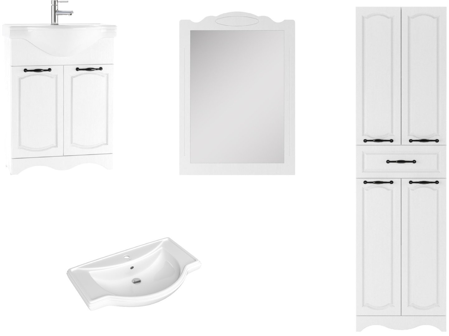 Комплект для ванной KABINKA.KZ Байтерек (шкаф-пенал, тумба под раковину, зеркало, раковина) белый