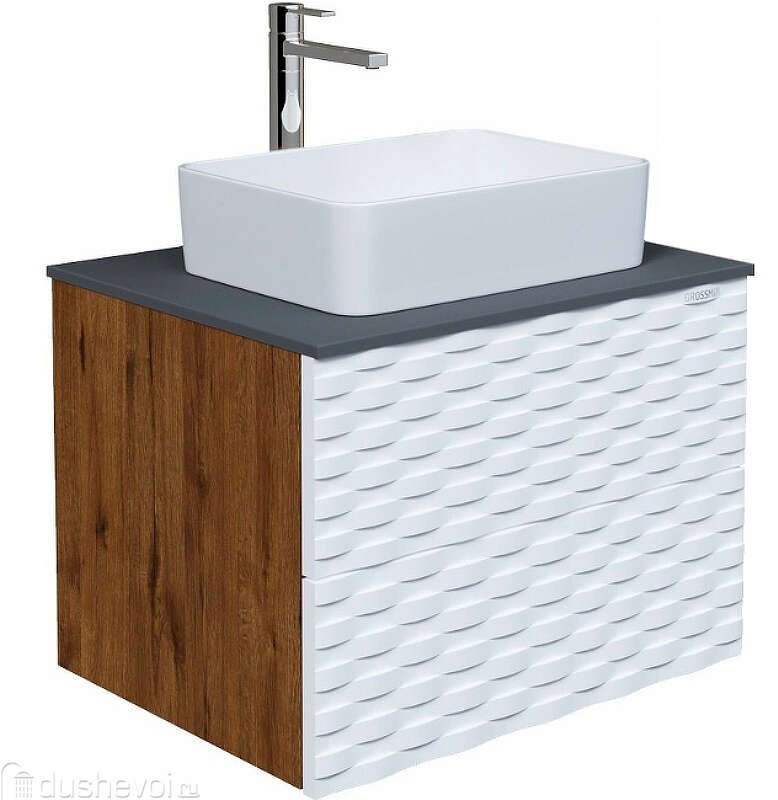 Комплект для ванной Grossman АЛЬБА 65 (шкаф-пенал, шкаф-навесной, тумба под раковину, раковина) белый, коричневый