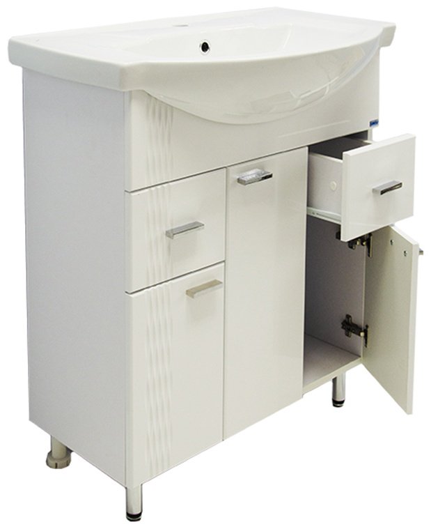 Комплект для ванной Lindis Оптима (шкаф, шкаф-пенал, тумба под раковину, раковина) белый