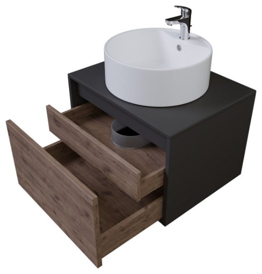 Комплект для ванной Grossman Смарт (шкаф-пенал, тумба под раковину, зеркало, раковина) коричневый, графит