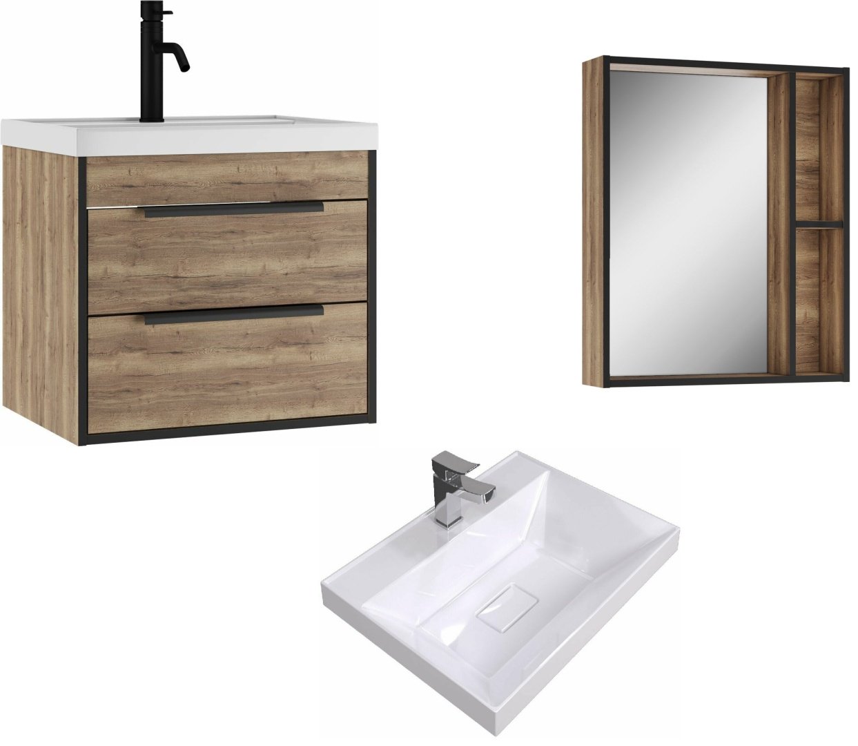 Комплект для ванной KABINKA.KZ Байтерек (шкаф, тумба под раковину, раковина) коричневый