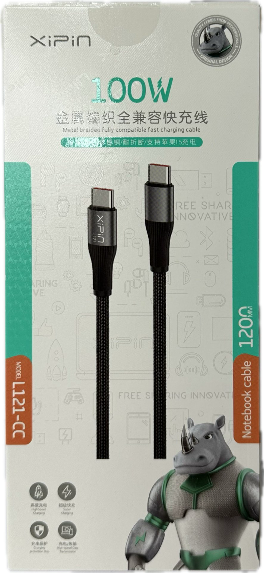 Кабель Xipin USB TypeC (F), USB TypeC (M), 1.2 м, черный купить,NaN