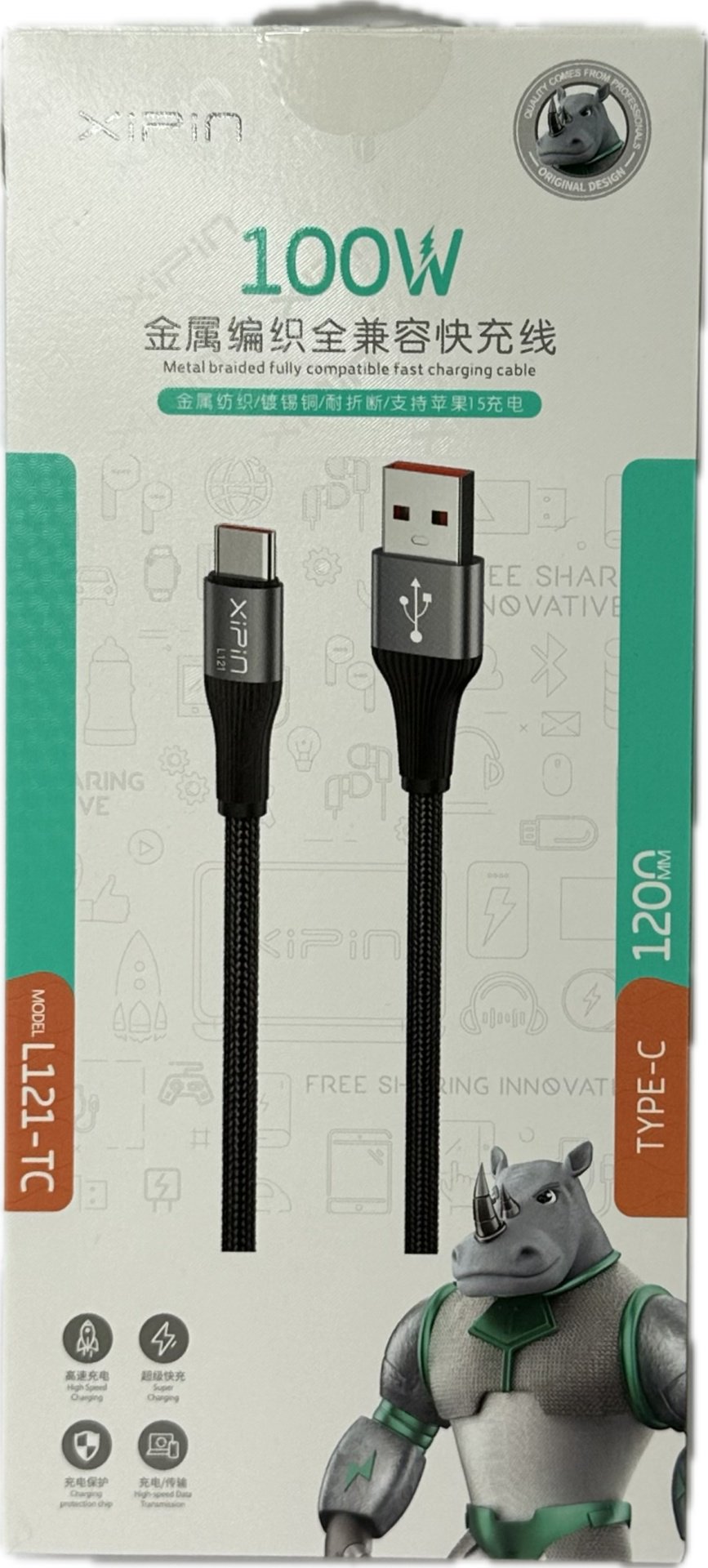 Кабель Xipin USB 3.0 (M), USB TypeC (M), 1.2 м, черный