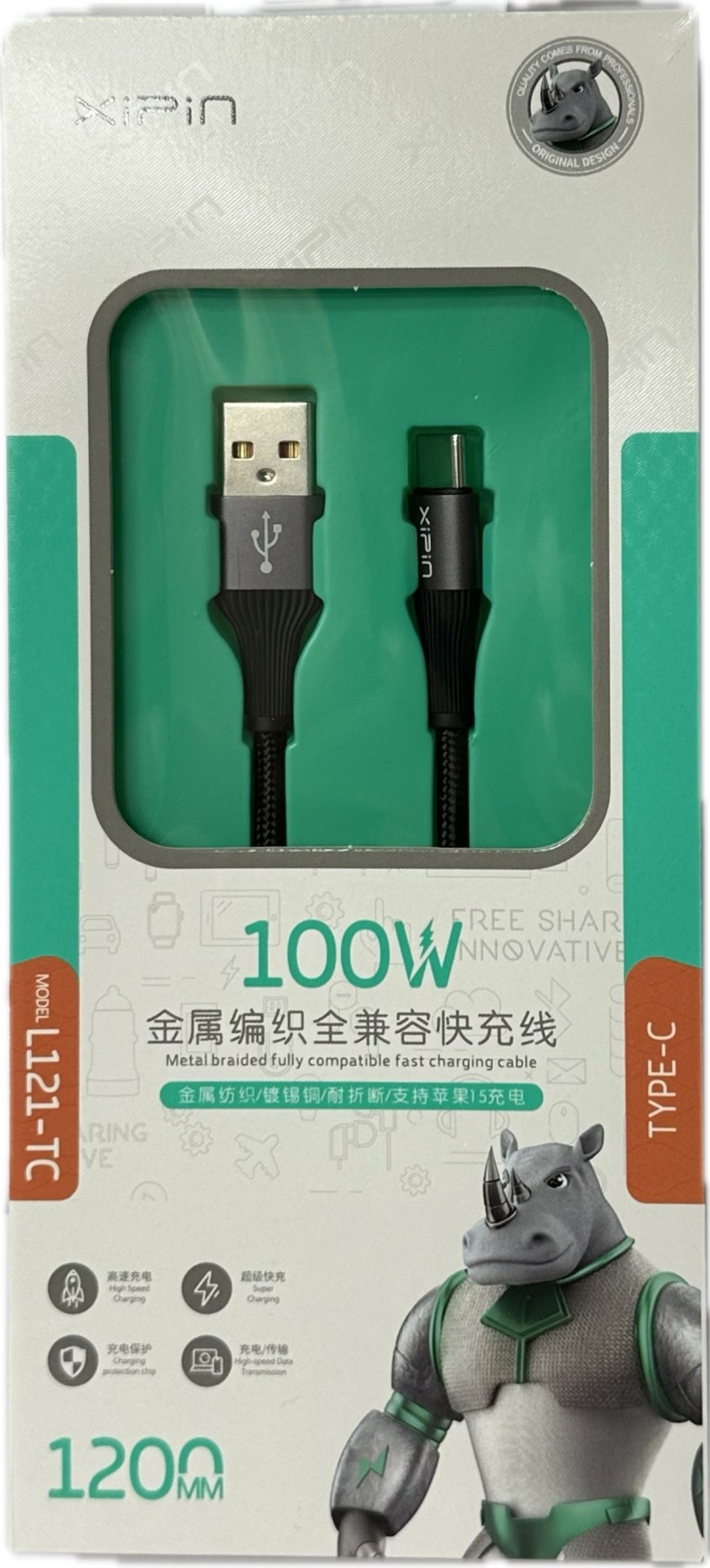 Кабель Xipin USB 3.0 (M), USB TypeC (M), 1.2 м, черный