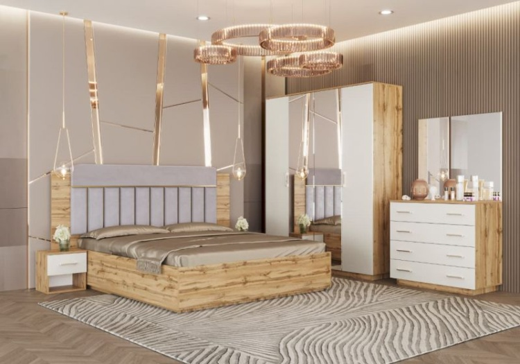Спальный гарнитур Rich Home Грейс 4Д белый-коричневый купить,NaN