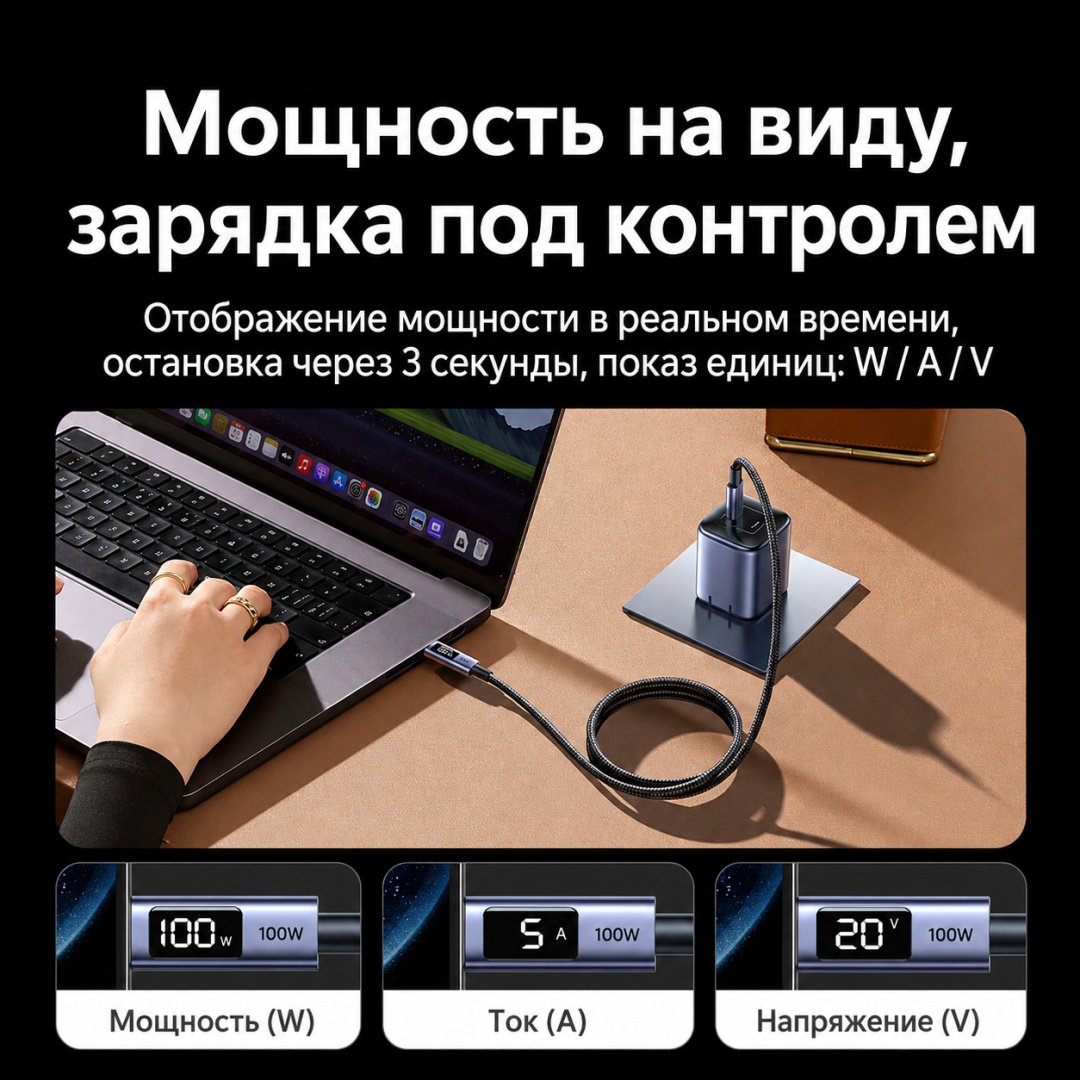 Кабель Ugreen USB TypeC (M), 1 м, L529 (65862) серый
