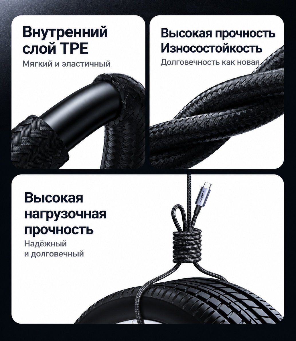 Кабель Ugreen USB TypeC (M), 1 м, L529 (65862) серый купить,3420