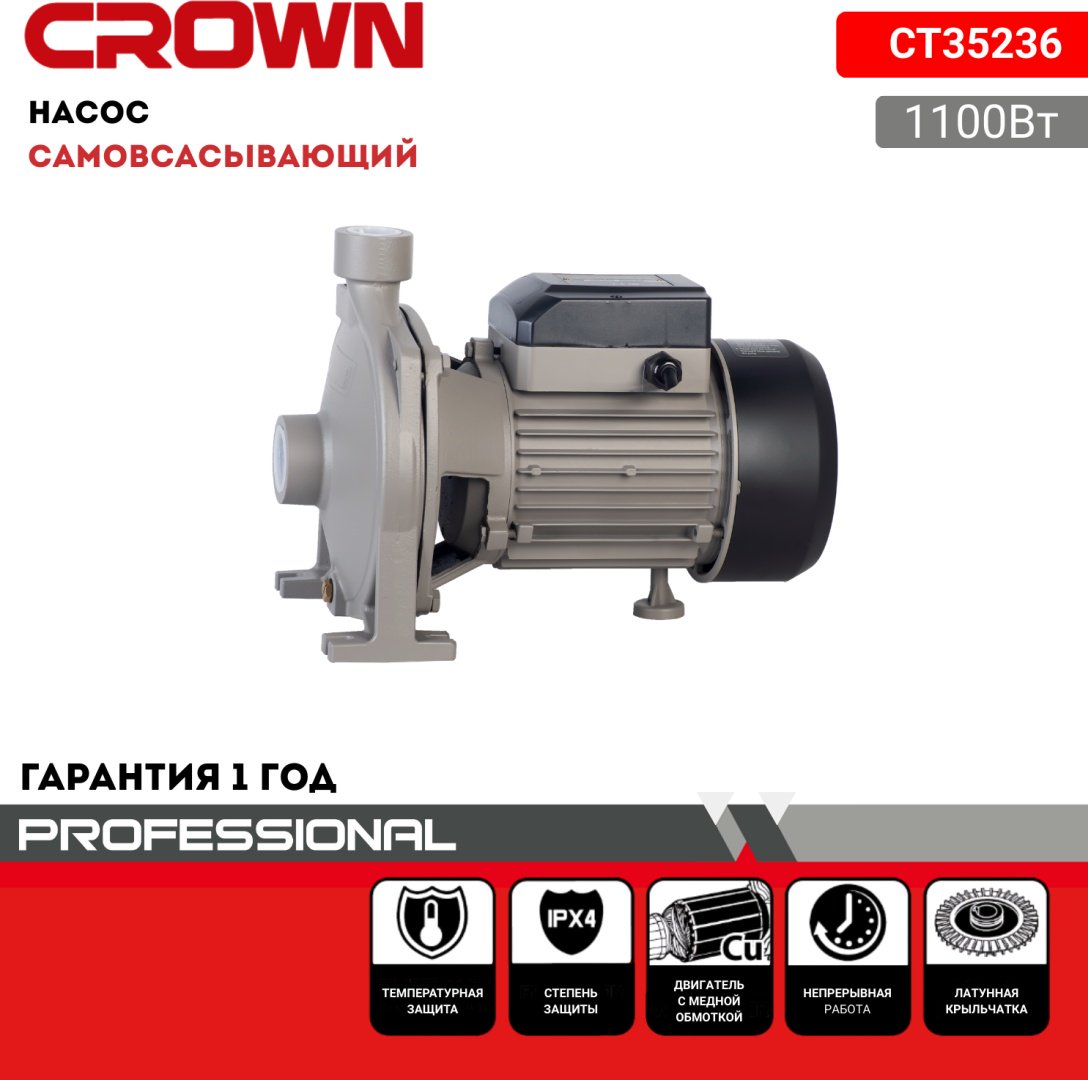 Насос поверхностный напорный CROWN CT35236