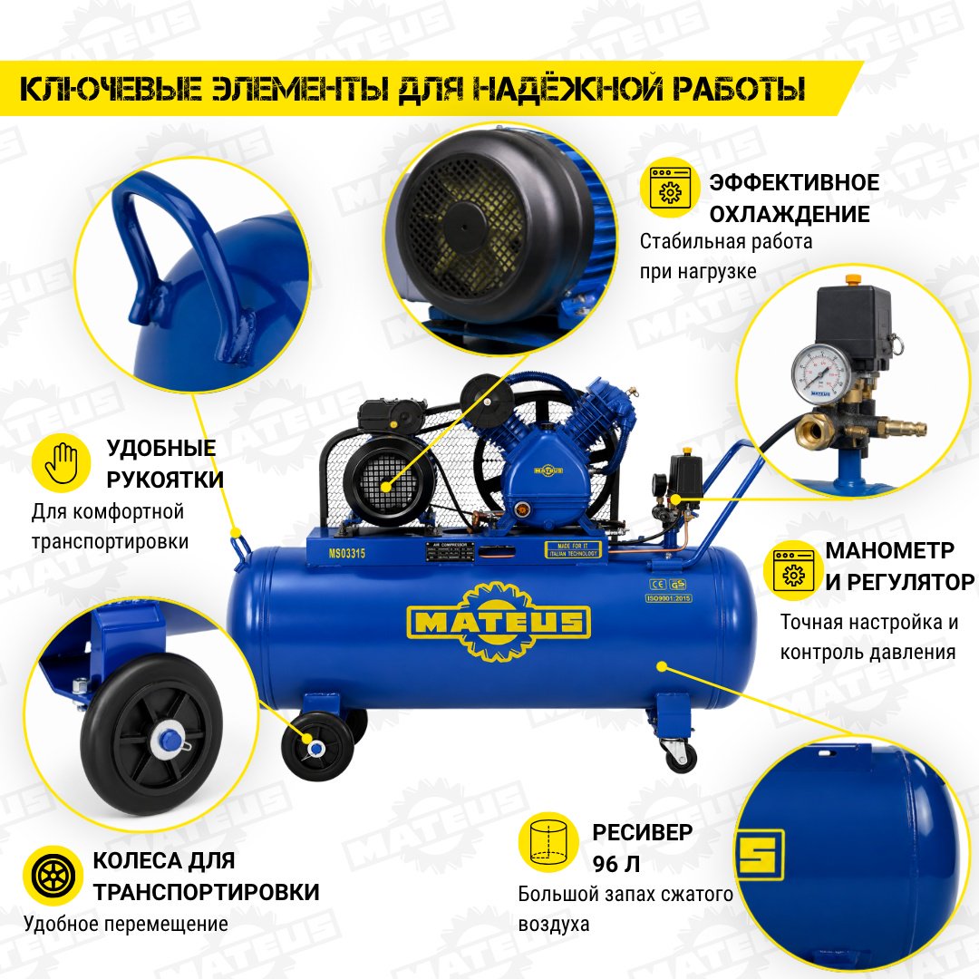Компрессор масляный Mateus MS03315, 12.5 бар купить,NaN