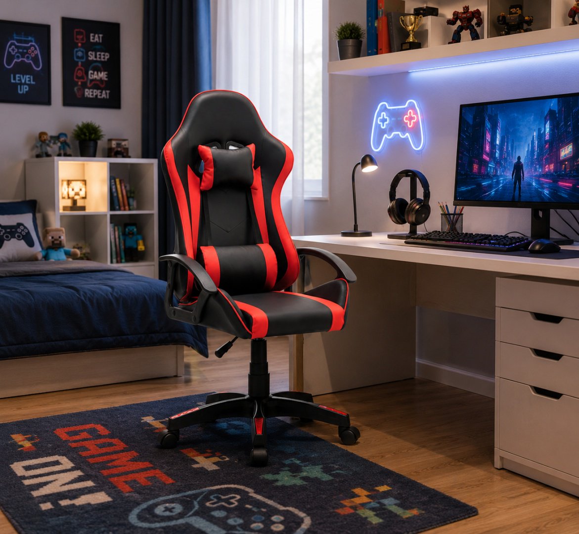 Игровое кресло Eco Estelar Gamer, черный, красный