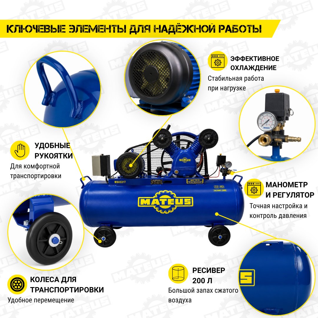 Компрессор масляный Mateus MS03317, 8 бар купить,NaN