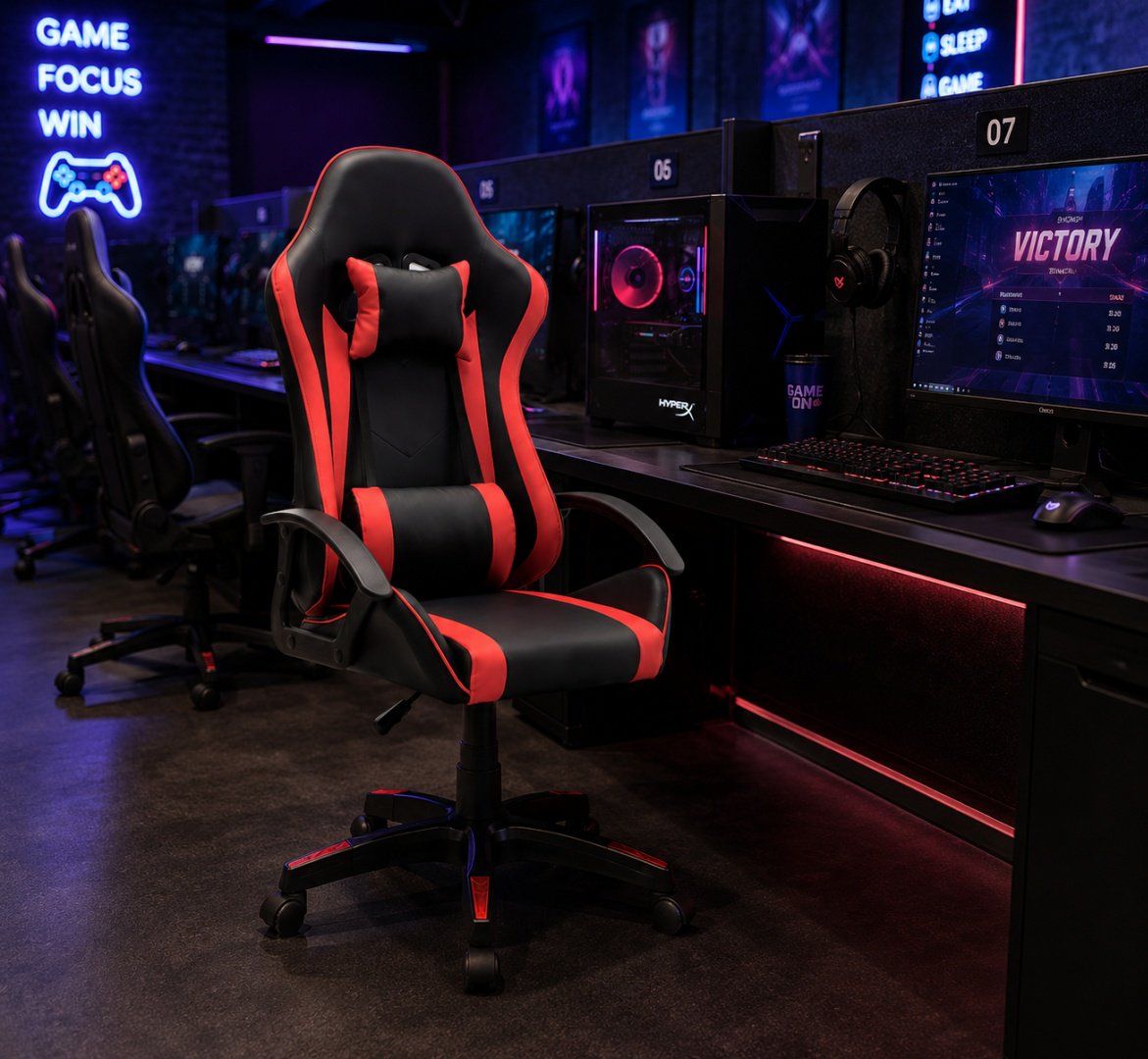 Игровое кресло Eco Estelar Gamer, черный, красный