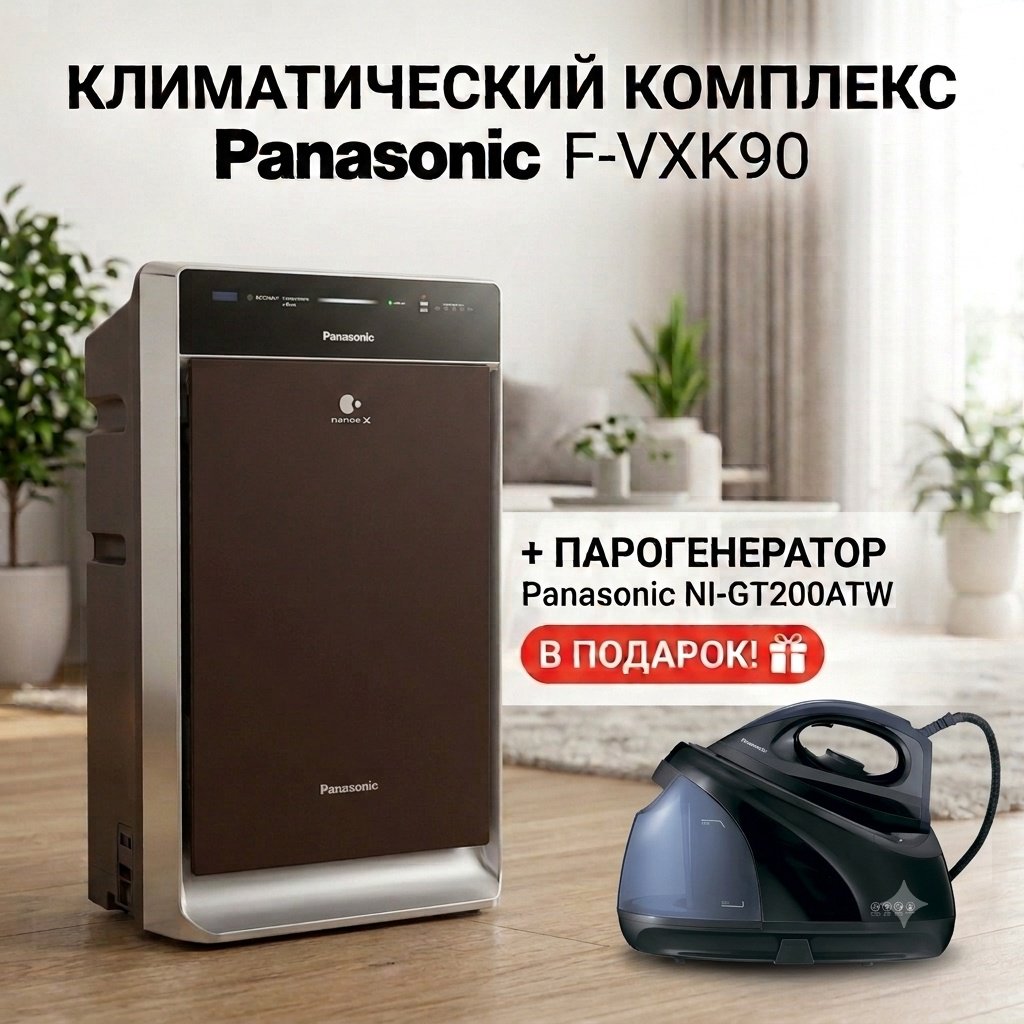 Очиститель - увлажнитель Panasonic F-VXK90R-K + NI-GT200ATW черно-серебристый, черный купить,NaN