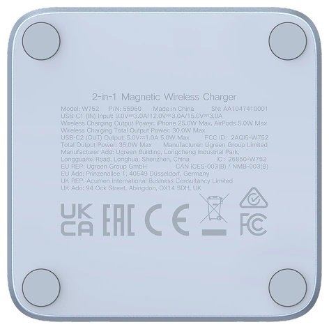Зарядное устройство Ugreen W752 (55960B) USB Type-C 35 Вт голубой купить,NaN