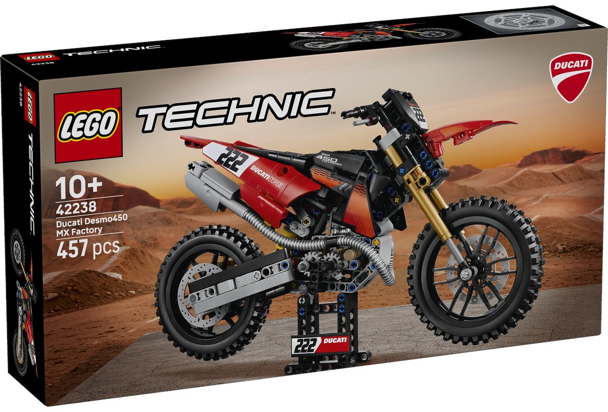 Конструктор LEGO Technic Мотоцикл Ducati Desmo450 MX Factory 42238, деталей 457 шт
