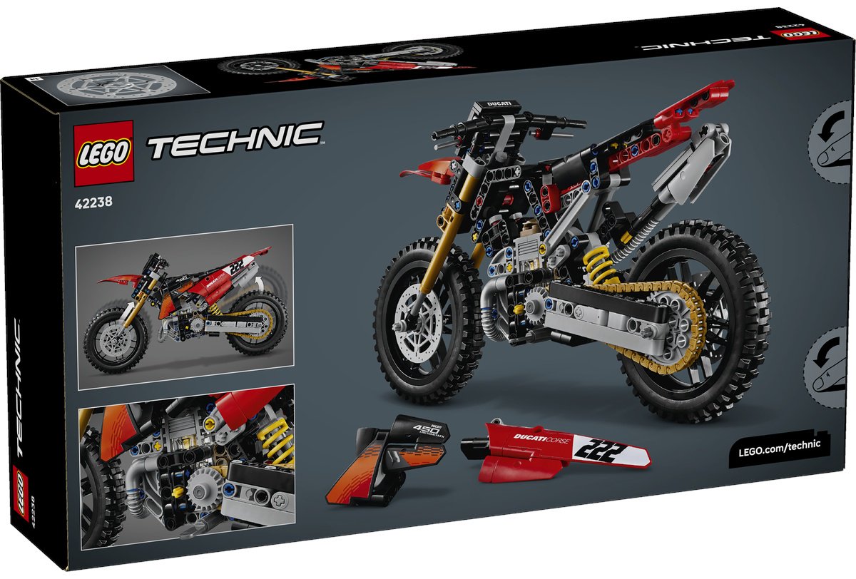Конструктор LEGO Technic Мотоцикл Ducati Desmo450 MX Factory 42238, деталей 457 шт
