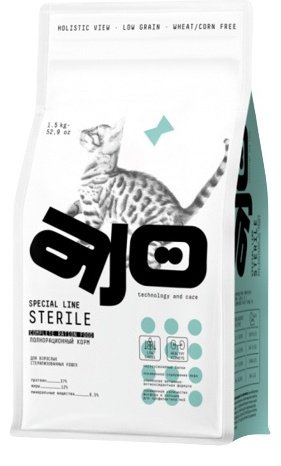 Корм AJO Special Line Sterile для стерилизованных индейка, курица, утка 1.5 кг купить,NaN