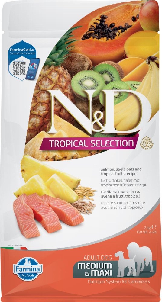 Корм Farmina N&D Tropical Selection Лосось с тропическими фруктами для взрослых средних и крупных пород 2 кг купить,NaN
