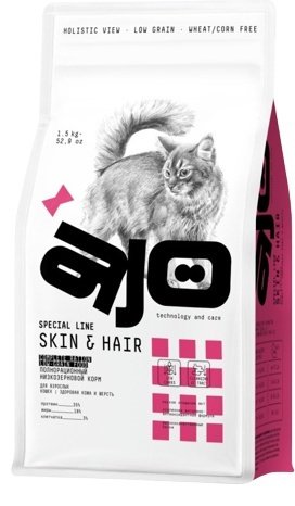 Корм AJO Special Line Skin&Hair индейка, курица, лосось 1.5 кг купить,NaN