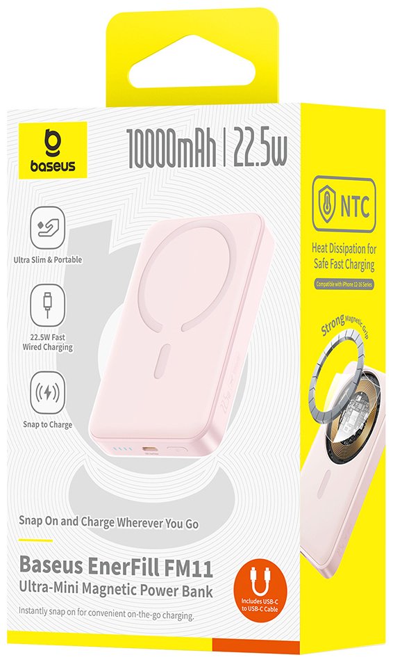 Внешний аккумулятор Baseus FM11 Ultra-Mini 10000 мАч 22.5 Вт розовый