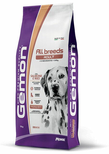 Корм Gemon All Breeds Adult Лосось с рисом для взрослых всех пород 15 кг купить,NaN