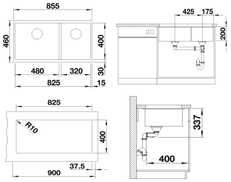 Кухонная мойка Blanco Subline 480/320-U мягкий белый (527168) 85.5х46х20 см, искусственный камень, тон мягкий белый