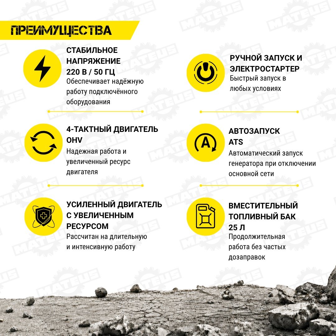 Электростанция бензиновая Mateus 6 кВт 1 (220 В), MS01117 купить,NaN