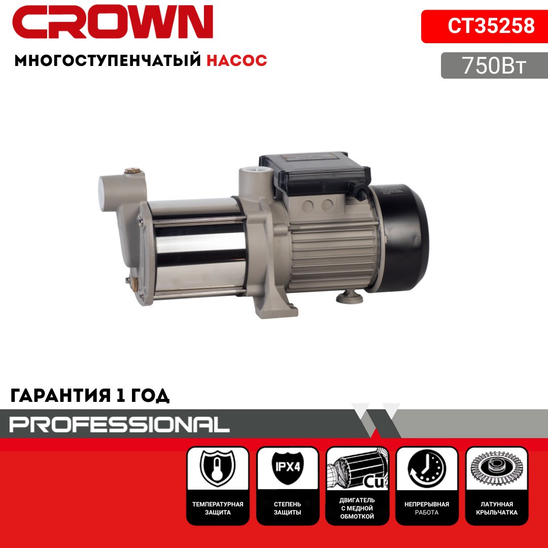 Насос поверхностный напорный CROWN CT35258