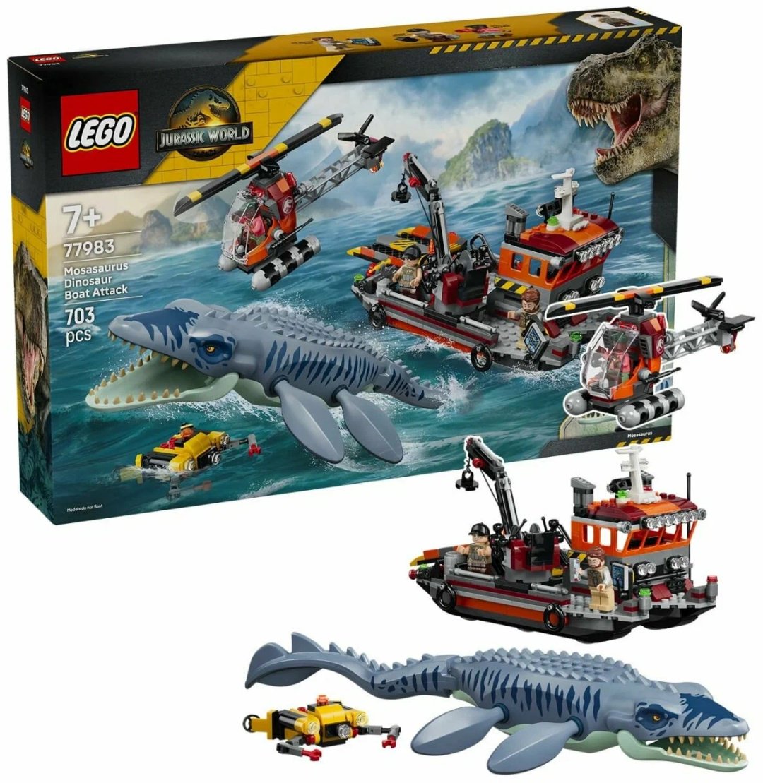 Конструктор LEGO Jurassic World Нападение мозазавра на корабль 77983, деталей 703 шт