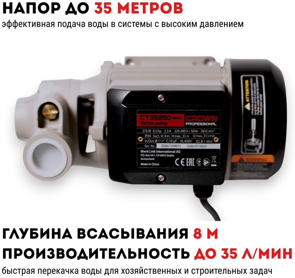 Насос поверхностный напорный CROWN CT35250