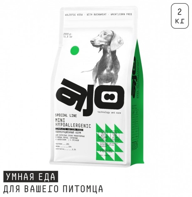 Корм AJO Special Line Mini Hypoallergenic для взрослых мелких пород 2 кг купить,NaN