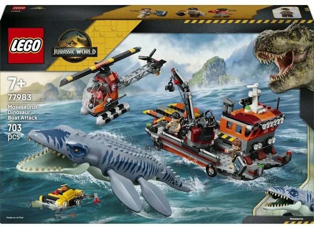 Конструктор LEGO Jurassic World Нападение мозазавра на корабль 77983, деталей 703 шт