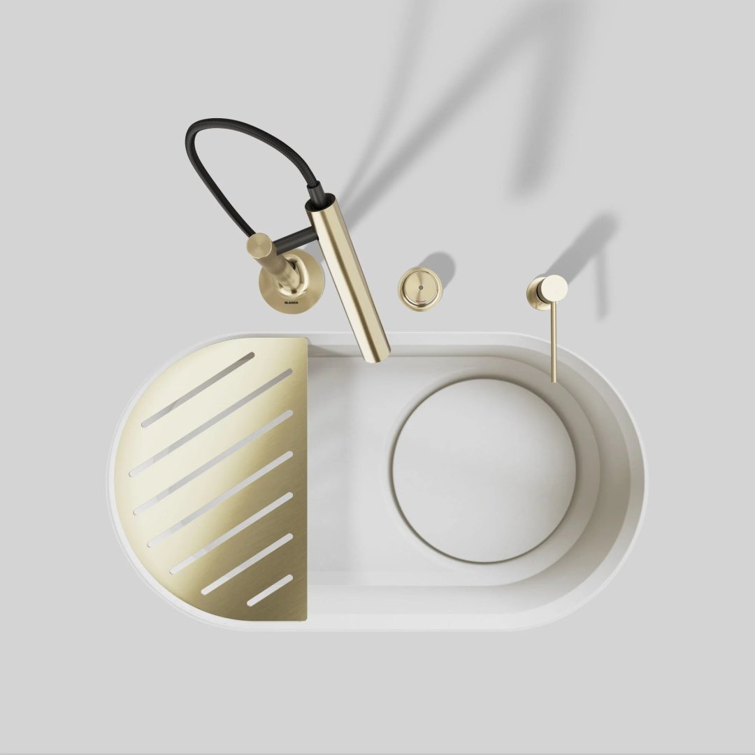 Смеситель Blanco Luneoo-S Satin Gold (527974), латунь, цвет золотой, сатин