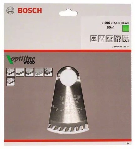 Пильный диск по дереву Bosch Optiline Wood 2608641188, 190x30 мм, 60Т
