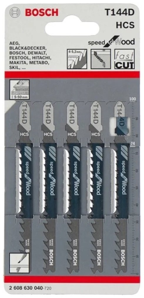 Пилки для лобзика по дереву 5 шт. Bosch Т-144 D 2608630040