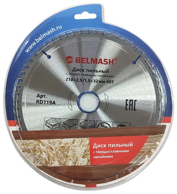 Пильный диск по дереву BELMASH 210x2,5/1,5x32/30мм 60T / RD119A, 210x32 мм, 60Т