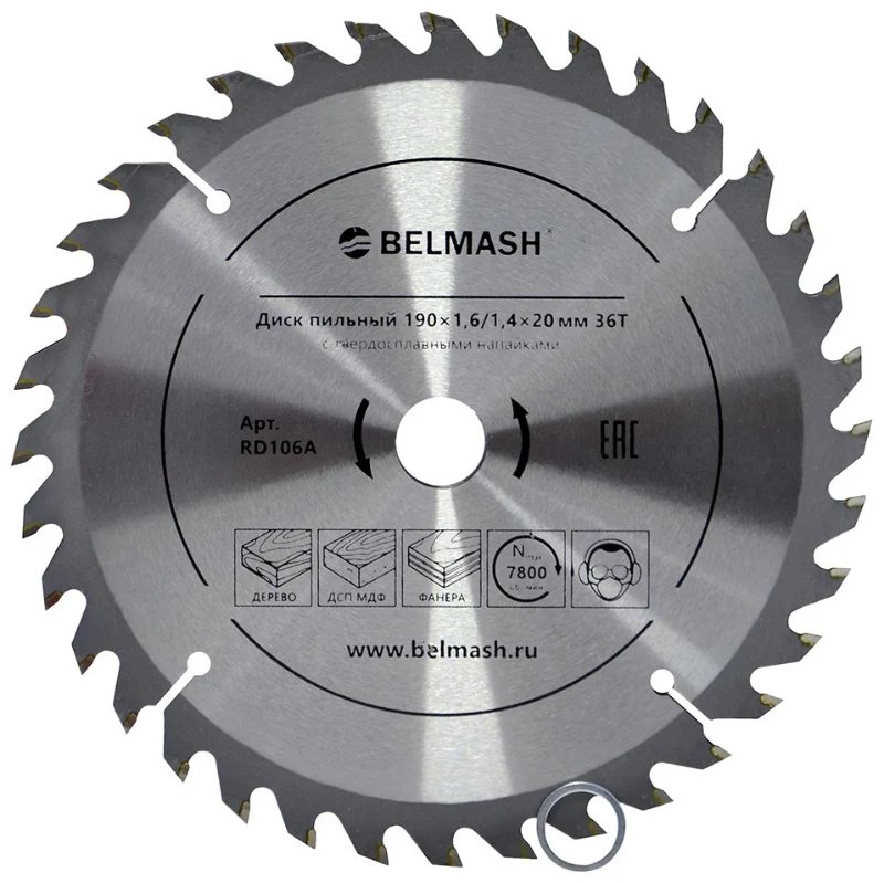 Пильный диск универсальный BELMASH 1901,6/1,420/16мм 36Т / RD106A, 190x20 мм, 36Т