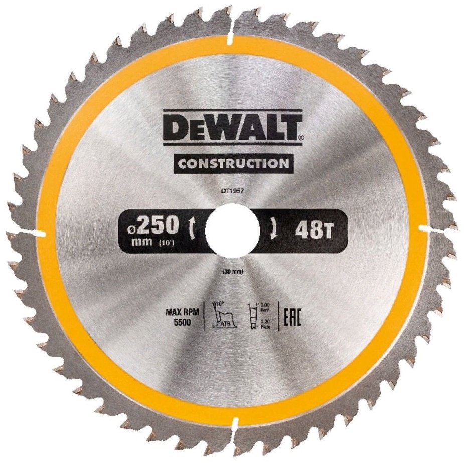 Пильный диск по дереву DeWALT DT1957, 250x30 мм, 48Т