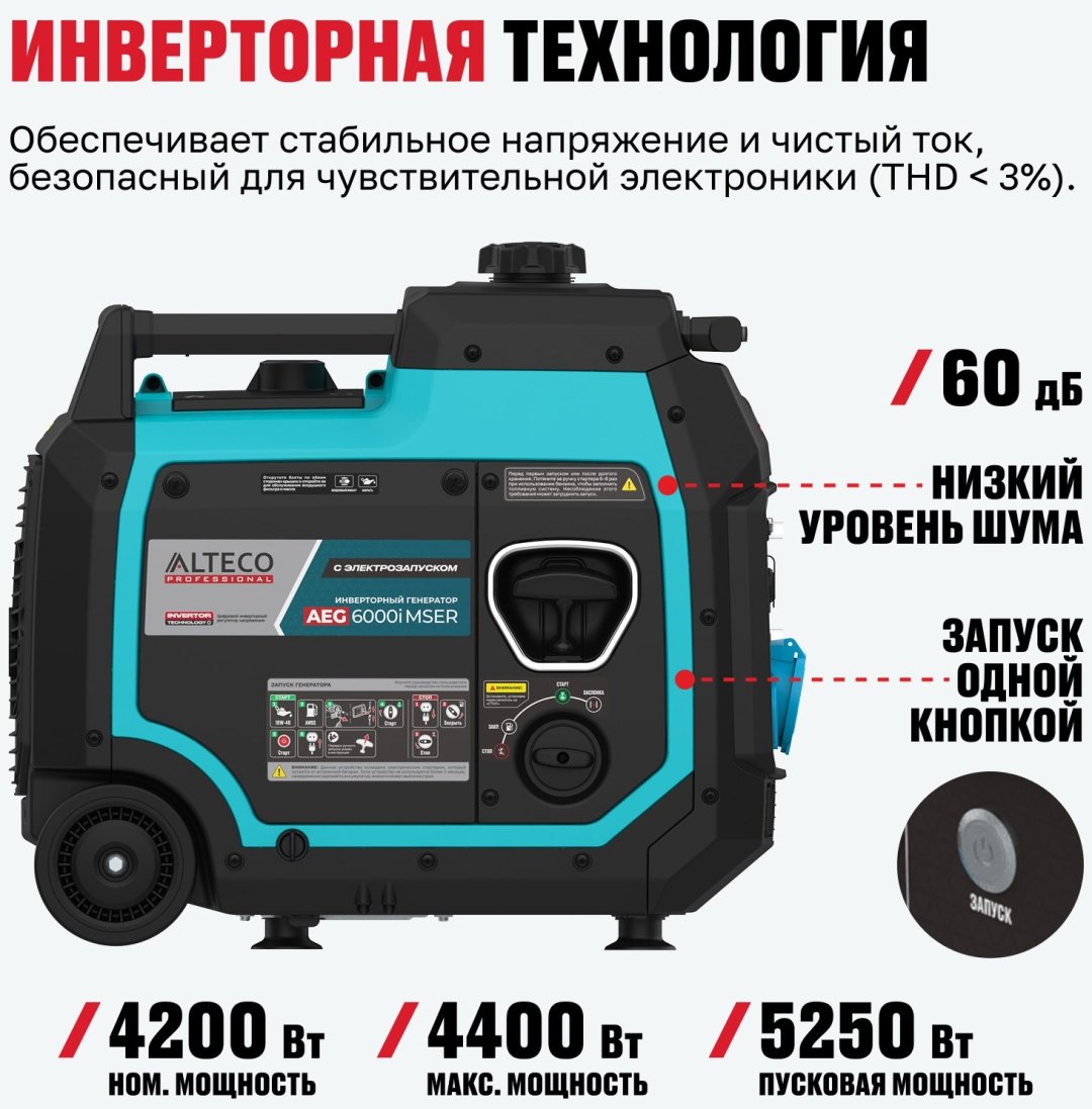 Электростанция бензиновая ALTECO 4.2 кВт 1 (220 В), AEG 6000i MSER