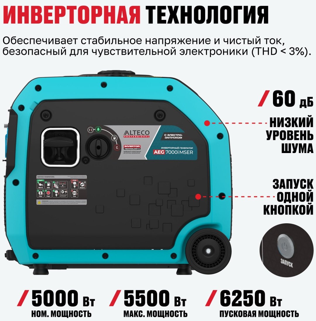 Электростанция бензиновая ALTECO 5 кВт 1 (220 В), AEG 7000i MSER